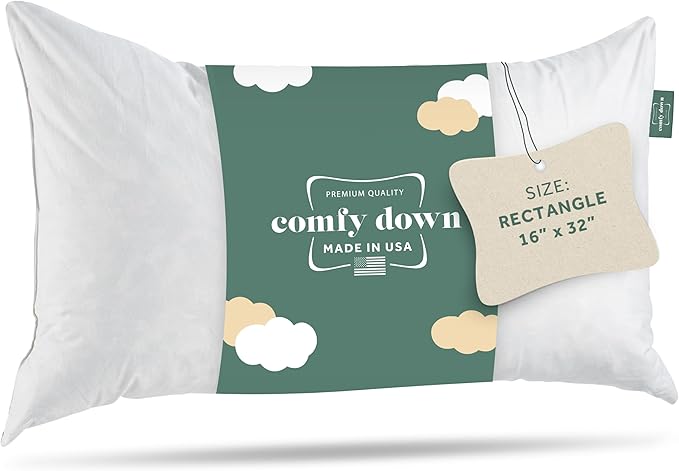 ComfyDown Decorative Throw Pillow Insert, Down and Feather Fill, 100% Cotton Cover, 233 Thread Count - Made in USA (16" X 32")