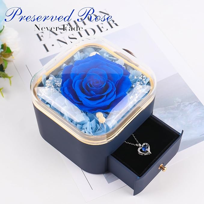 Beferr Christmas Day Rose Gifts for Mom Women Birthday Gifts Preserved Real Rose with Necklace Eternal Roses Forever Flowers for Delivery Prime Xmas Day Flower Gifts for Grandma Wife Daughter Sister