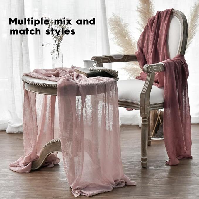 Artoid Mode Boho Cheesecloth Gauze Rouge Wedding Table Runner, 160 Inch Seasonal Fabric Kitchen Dining Holiday Table Decor for Home Party Indoor