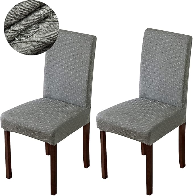 Genina Waterproof Chair Covers for Dining Room Dining Chair Covers Kitchen Parsons Chair Covers (Gray, 2 PCS)