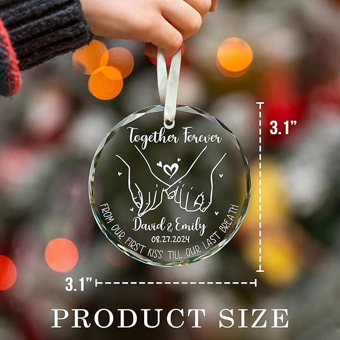 2025 Together Forever Ornament – Personalized Pinky Promise Wedding Gift for Couple – Unique Keepsake for Him Her – Custom Names & Date – Engraved Glass Ornament