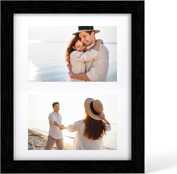8x10 Picture Frame - 8 x 10 Photo Frame Made of Solid Oak Wood and Real Glass,Display Picture 2 Opening 4x6 with Mat or 8x10 Without Mat for Wall & Tabletop(Color Black)