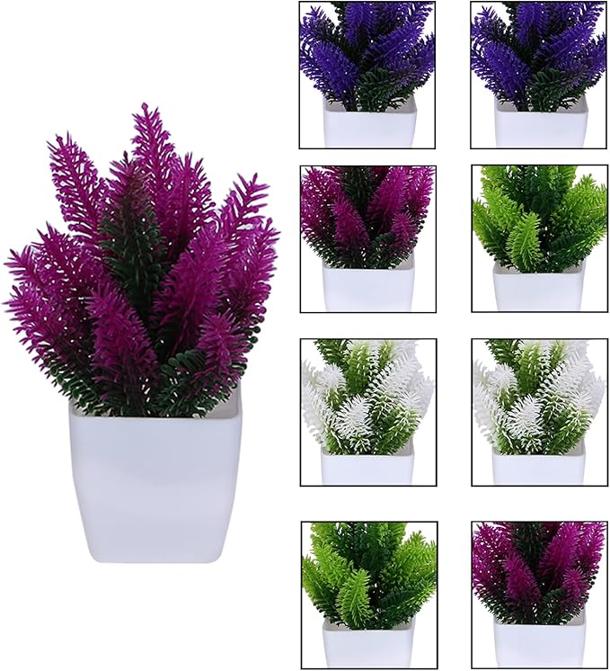 VENTO 8 Pack Colorful Mini Artificial Plants, Realistic Fake Greenery, Office, Bathroom, Desk, Table and Balcony Decor, UV Resistant, Easy-Care, Indoor, Outdoor, Ferns
