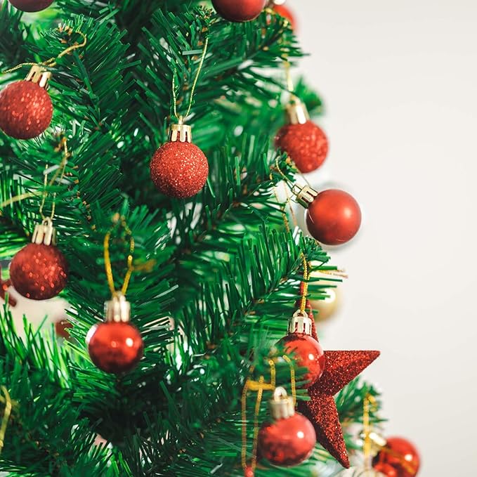 24 Count Small Red Christmas Ornaments Balls, Mini Red Ornaments for Christmas Tree, Plastic Shatterproof Valentine Tree Decorative Hanging Bulbs Ball for Xmas Outdoor Party Decorations, 1.6 inch