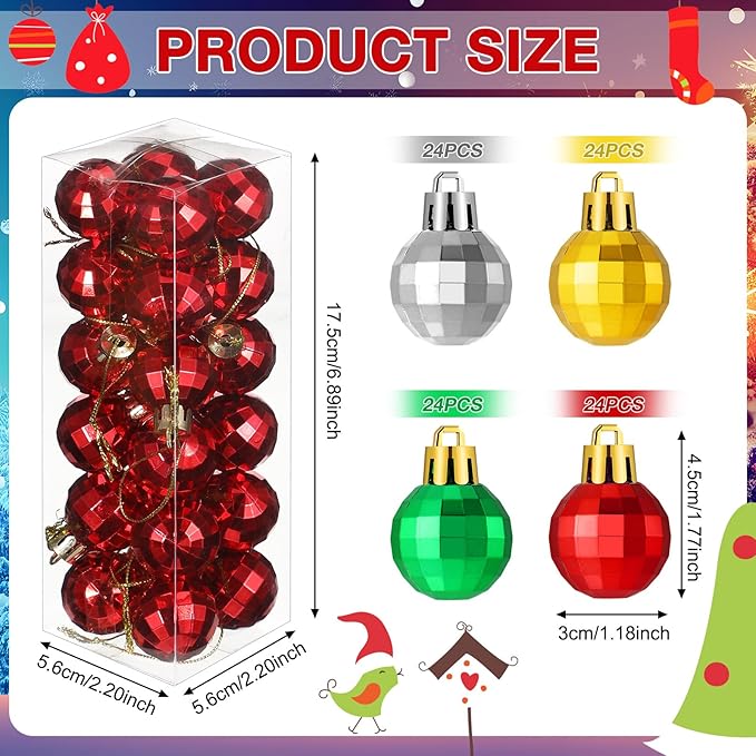 Boao 96 Pcs Christmas Mini Balls Ornaments Miniature Xmas Tree Ornaments Multicolour Shiny Small Hanging Decorations for Christmas Holiday Party Decor(1.18 Inch,Bright Colors Balls)