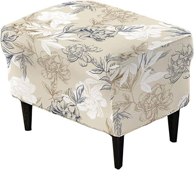 KRFOONN Stretch Ottoman Cover Slipcovers Rectangle Fit Length 27"-35" Footrest Stool Covers Printed Ottoman Cover for Foot Stool Furniture Protector with Non Slip Elastic Bottom, Color 04