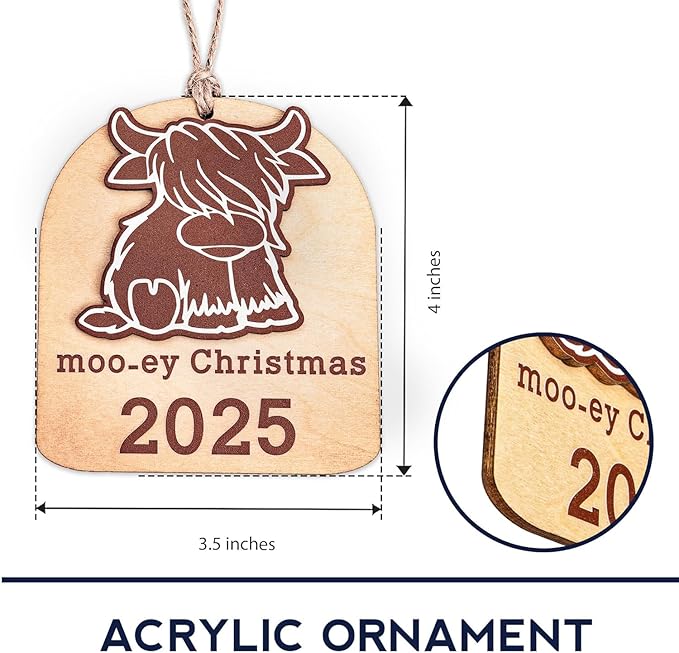 Highland Cow Ornament, Cow Christmas, Christmas Ornaments 2025, Highland Cow Gifts, Funny Wooden Holiday Decor Rustic Farmhouse Xmas Tree Decorations Keepsake Gift for Animal Lovers