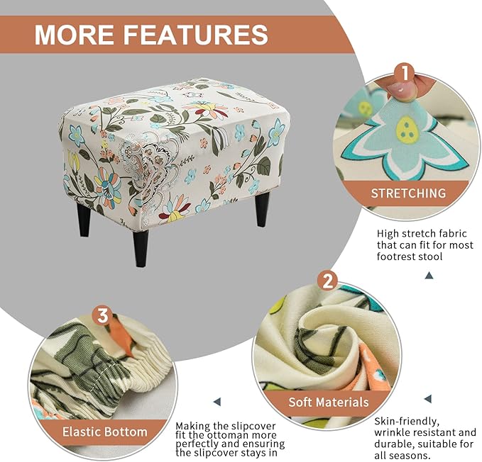 Eco-Ancheng Stretch Ottoman Cover Rectangular Storage Ottoman Slipcover Footrest Stool Covers Ottoman Slipcovers for Foot Stool with Nonslip Elastic Bottom (24,Large)