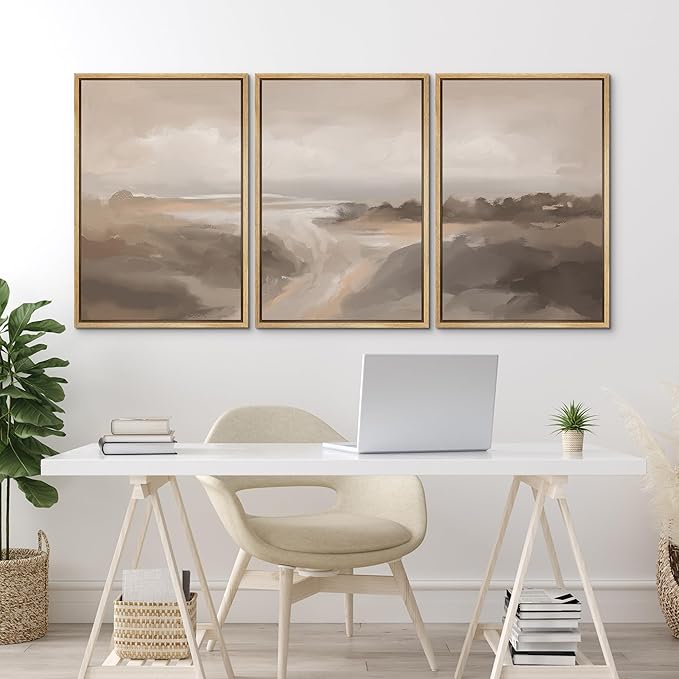 MUDECOR Framed Canvas Print Wall Art Serene Landscape Neutral Coastal Illustrations Realism Decorative for Living Room, Bedroom, Office - 16"x24"x3 Natural