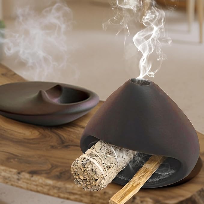 Set of 2 Ceramic Incense Burner Palo Santo Holder for Burning Sage Sticks Burning Bowl for Women Meditation Spiritual Decor(Brownness)