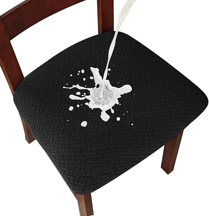 Genina Waterproof Seat Covers for Dining Room Chairs Covers Dining Chair seat Covers Kitchen Chair Covers slipcovers (Black, 4 Pcs)