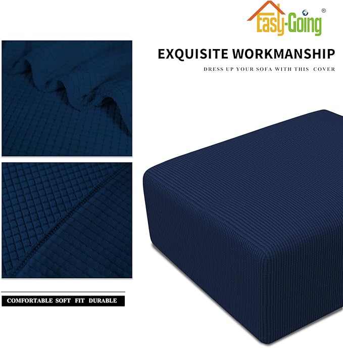 Easy-Going Stretch Ottoman Cover Folding Storage Stool Furniture Protector Soft slipcover with Elastic Bottom (Medium,Navy)