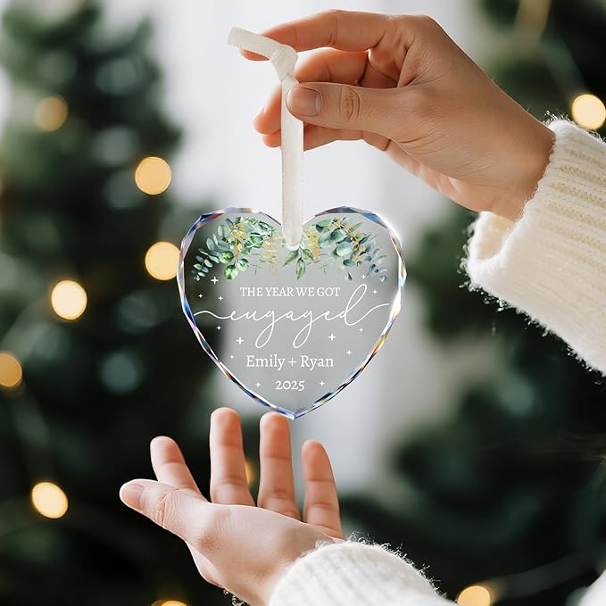 Engagement Ornament 2025 - Engagement Gifts for Couples - Personalized Engaged Ornament for Xmas Tree, Women, Fiance, Her - Bride to Be Gifts, Crystal Glass Engagement Christmas Ornaments