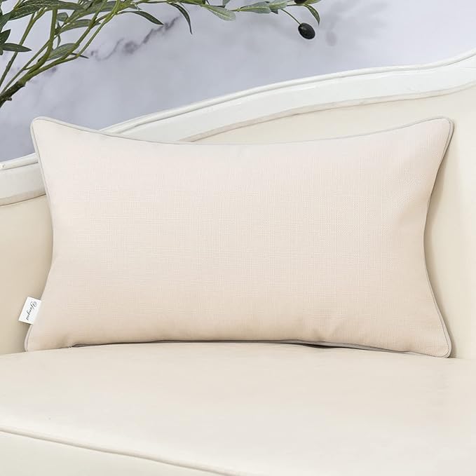 Yangest Patchwork Pillow Cover 12x20 Inch Luxury Cotton and Linen Cushion Cover Faux Leather Pillowcover for Couch Bedroom Living Room, White