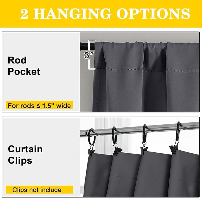 Grey Blackout Curtains for Bedroom Living Room 96 Inches Long 2 Panels, Soft Solid Room Darkening Thermal Insulated Window Treatments, Rod Pocket Curtain, 50" Wx96 L