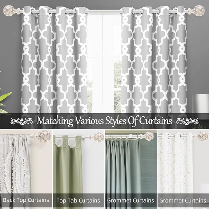Single Curtain Rod for Windows 48 to 84 Inches(4-7ft): 1 inch Diameter Adjustable Curtain Rod, Heavy Duty Curtain Rod with Netted Texture Finials, Size:36-88(weathered white)
