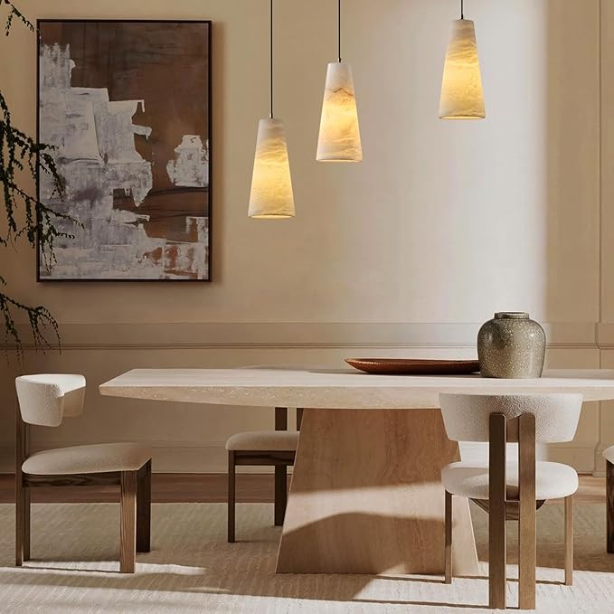 Alabaster Pendant Lights Kitchen Island,White Pendant Light, Marble Shade Brass Cone Lighting Fixtures for Bedroom Bathroom Dining Room Living Room H-10in (Bulbs INCL)