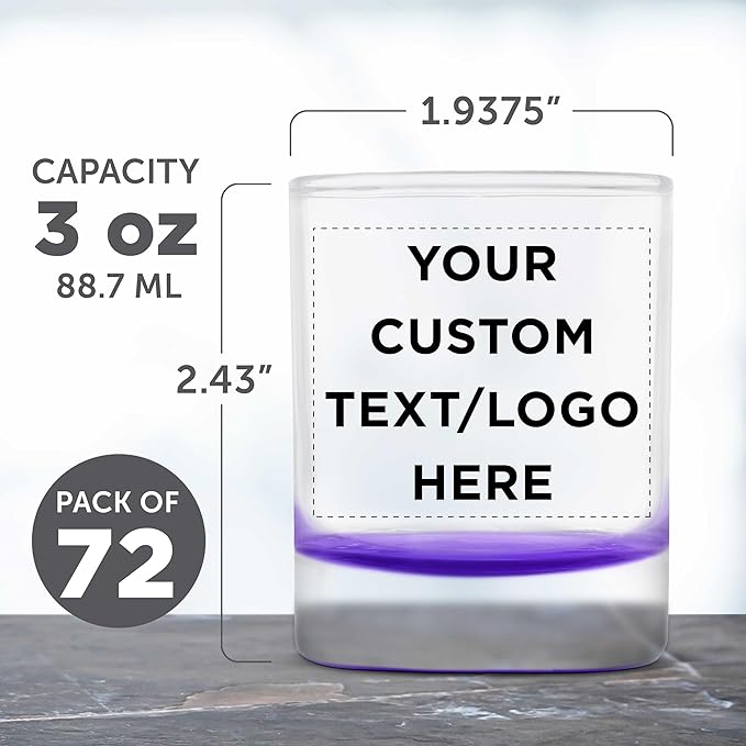 DISCOUNT PROMOS Custom Arc Votive Candle Holders 3 oz. Set of 72, Personalized Bulk Pack - Thick Base, Perfect for Wedding, Anniversary and Party Favors - Purple Bottom