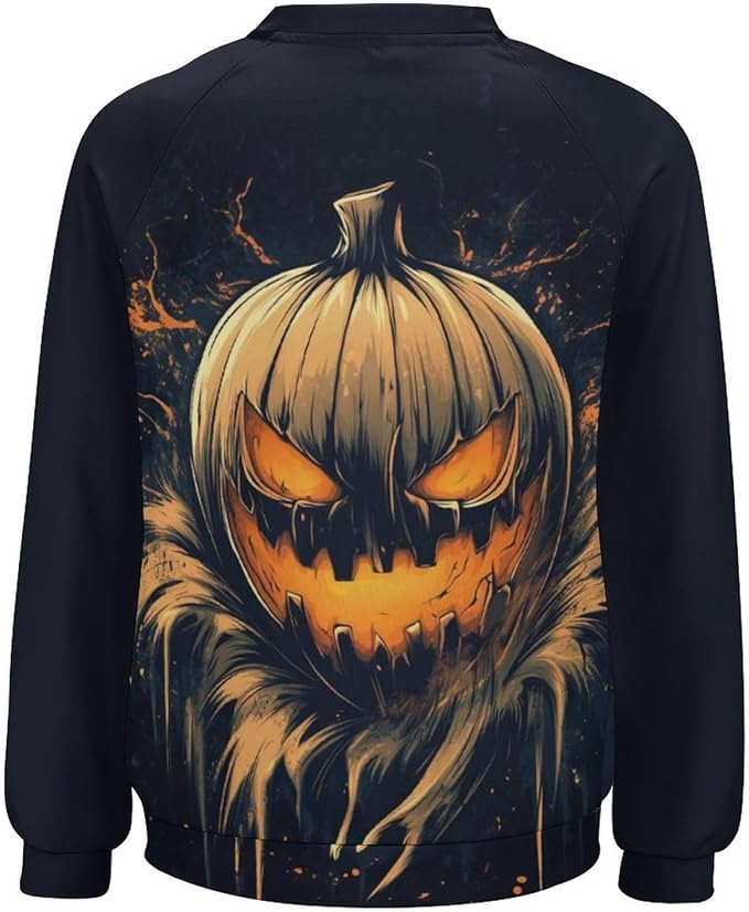Halloween Sweatshirts for Women Funny and Spooky Print Crewneck Oversized Pullover Outdoor Lounge Fashion Sweater