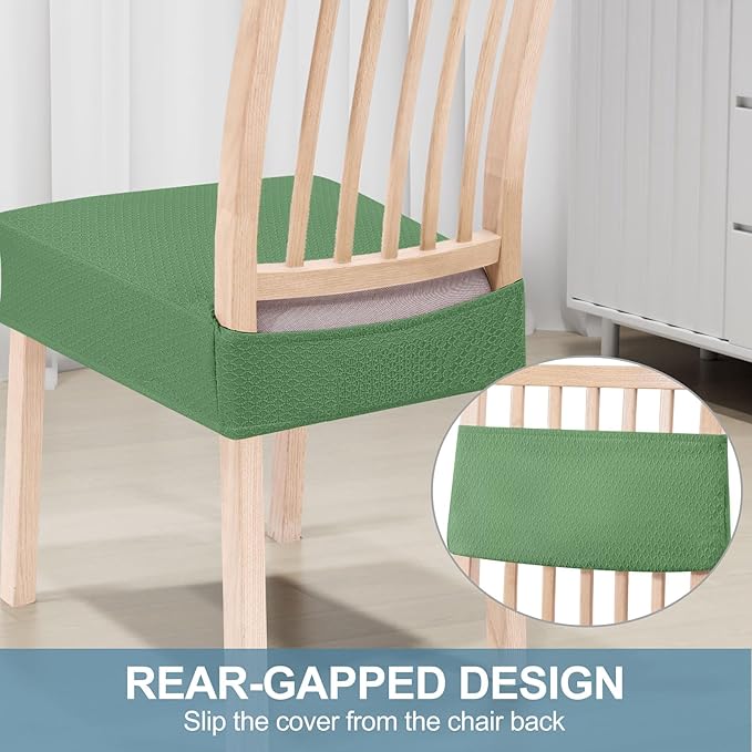 Smiry Stretch Jacquard Seat Covers for Dining Room Chairs Set of 4, Removable Washable Chair Seat Protector Slipcovers, No Rear Covers, Green