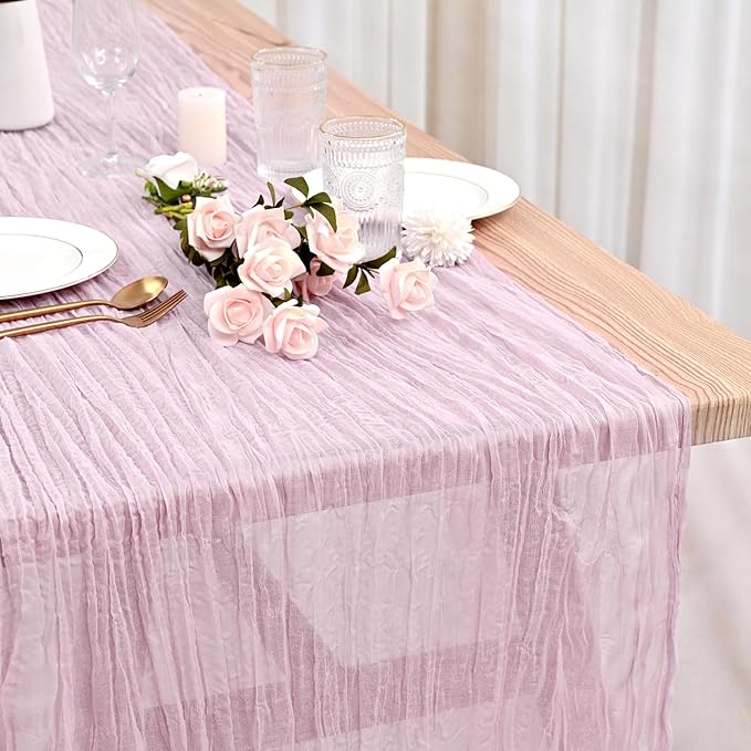 12 Pack Purple Pink Cheesecloth Table Runner 35x120 Inch 10Ft Gauze Cheese Cloth Table Runner, Boho Rustic Wedding Table Runner for Wedding Bridal Shower Graduation Banquet Table Decorations
