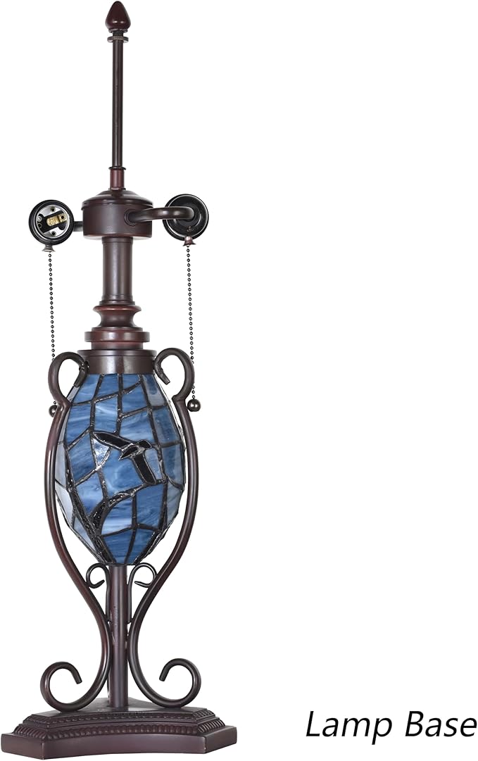 Bieye L10954 Raven Sitting on Bare Tree Branch in Full Moon Night Tiffany Style Stained Glass Table Lamp for Home Decor (Dark Blue, 16Wx24H)