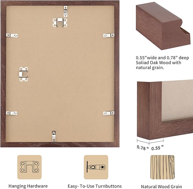 puthiac 11x14 Walnut Oak Wood Picture Frame - Minimalist 11x14 Poster Frame, 11"x14" Frame Wood, Natural Solid Wooden Picture Frames for Wall Art Photo and Prints (1 Pack, Walnut)