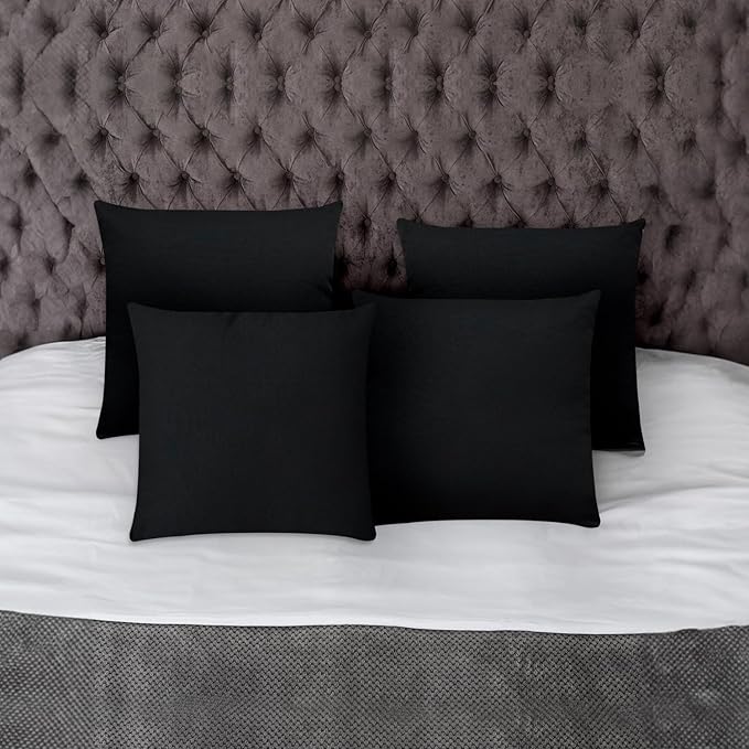 Covers & All Premium Square Throw Pillow Inserts with Covers Set of 4, 12 x 12 Inches Black, Decorative Cushions for Couch Sofa Home Decor Office Travel UV Resistant Waterproof Soft Cushions Pillows