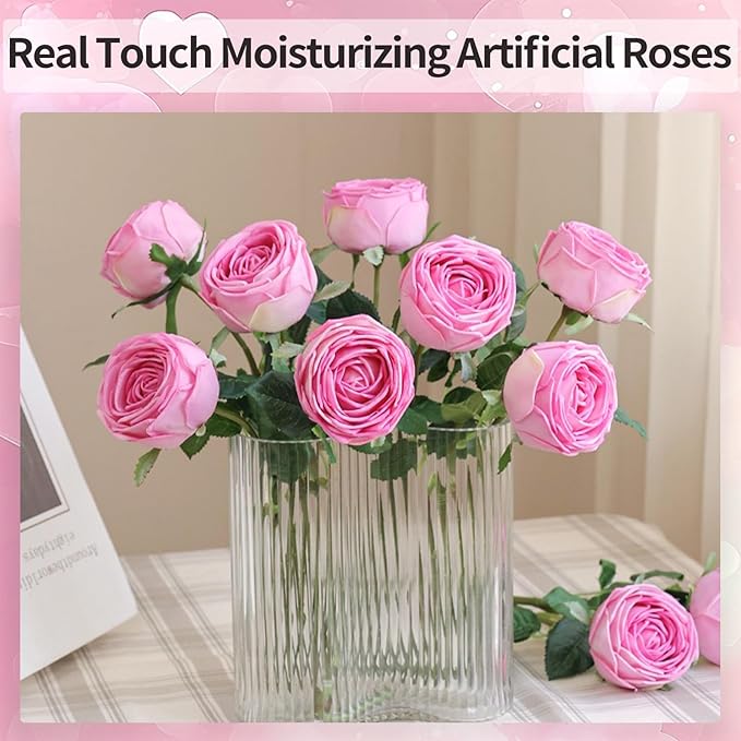 5Pcs Rose Real Touch Artificial Silk Flowers with Stems - Lifelike Latex Austin Rose Peony for Wedding Bouquets, Home Decor, DIY Floral Arrangements