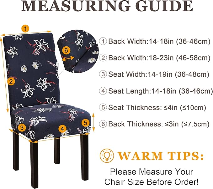 Sufdari Dining Chair Covers,Parsons Chair Slipcover,Spandex Chair Protectors for Dining Room Kitchen Chair Cover, Stretch Chairs Cover Set of 6 -Daisy Floral