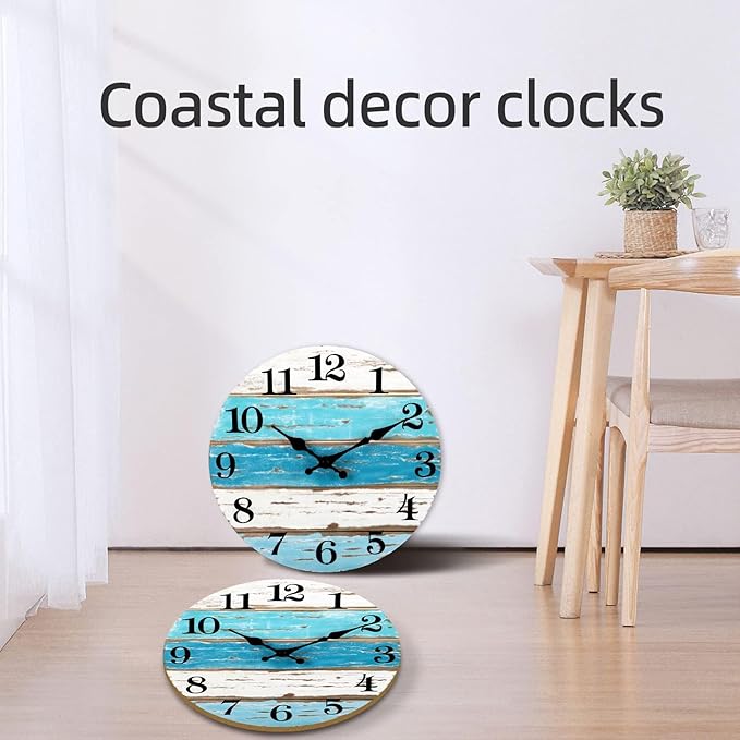 CHYLIN Wall Clock - Beach Themed Blue Wall Clocks Battery Operated Silent Non-Ticking, Coastal Nautical Clock Decorative for Home Kitchen Living Room Office Bathroom Bedroom(10 Inch)