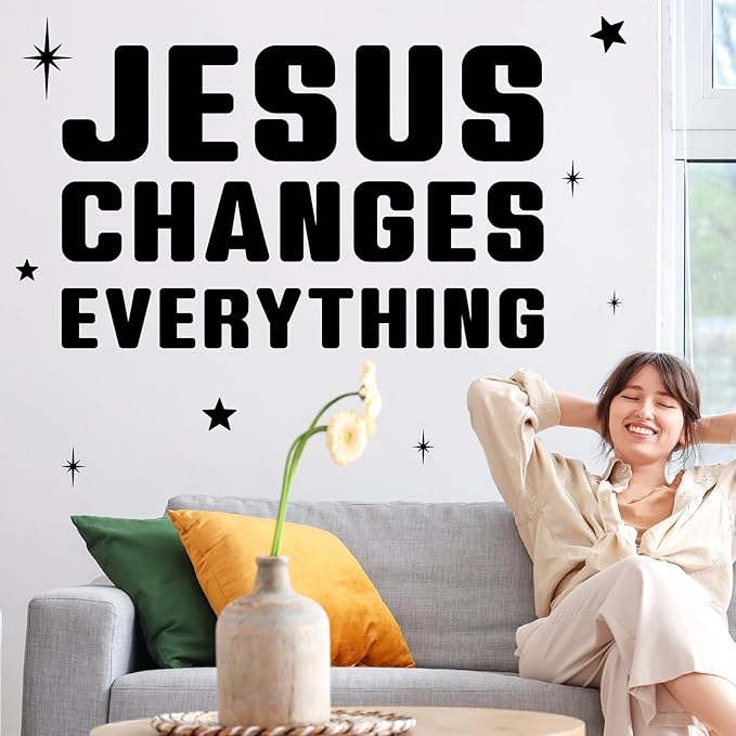 Inspirational Wall Stickers Gym Wall Decal Bible Verses Walls Decoration Teamwork Vinyl Sticker for Office Jesus Changes Everything Religious Decals Christian Walls Art Murals for Living Room Bedroom
