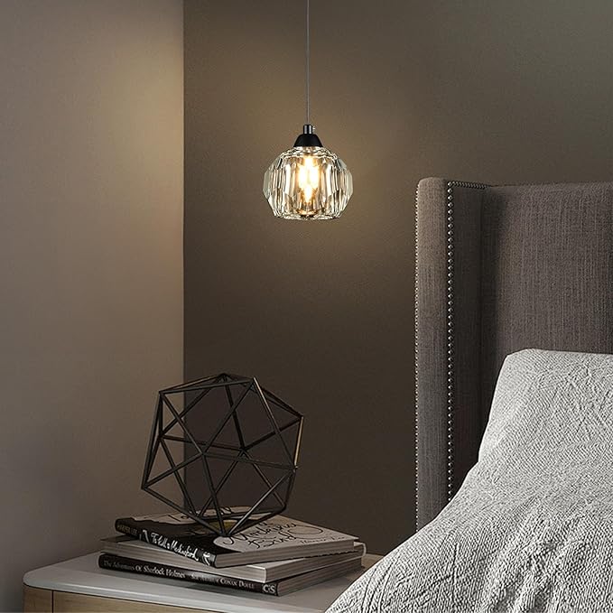 Crystal Chandeliers for Dining Room Lights Fixture Over Table, 1-Light Black Modern Pendant Light Fixture，Crystal Pendant Lighting for Kitchen Island Bathroom Bar