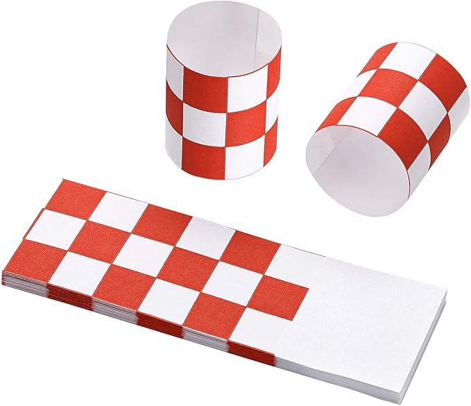 Gmark Paper Napkin Band Box of 2500, Paper Napkin Rings self Adhesive (Red White Grid) GM1111