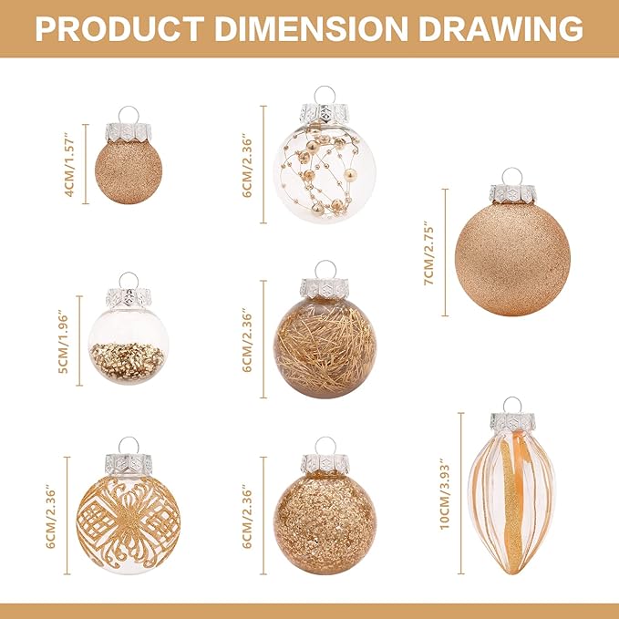 Christmas Ornaments Set, 32Pcs Clear Plastic Shatterproof Christmas Ball Hanging Ornaments for Xmas Tree Decorations, for Indoor Home Thanksgiving Party Holiday Decor - Champagne.