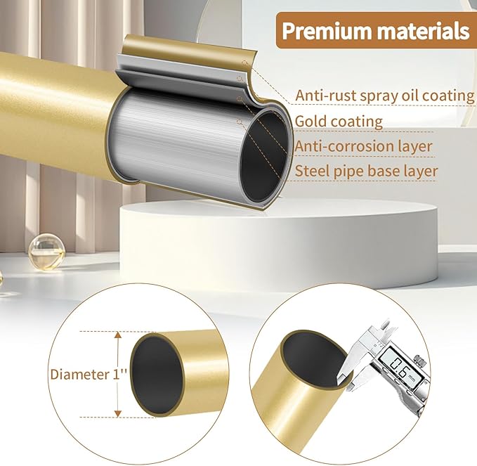 Blackout Curtain Rod, Adjustable Extra Long Curtain Rod for Windows 66 to 152 Inches(5.5-12.7Ft), Wrap Around Heavy Duty Rods, Room Darkening French Return Rod, Gold