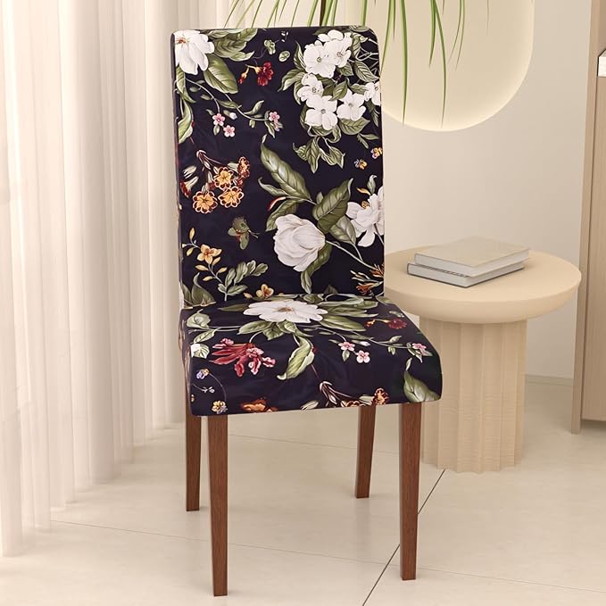 Stretch Dining Chair Covers Set of 6,Floral Print Chair Covers,Soft Removable Washable,Pet Friendly Furniture Protector,Universal Chair Slipcovers for Home, Kitchen,Ceremony Dining Room Seat