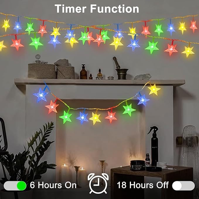 echosari Star String Lights Battery Powered, 13ft 40LED Christmas Star Fairy Light with Timer for Kids Gift Bedroom Wedding Party Decor (Multicolor)