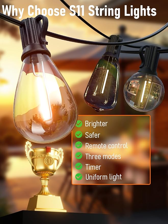 luckystyle 70FT LED Outdoor String Lights with Remote, 24+1 Shatterproof Bulbs Waterproof and Dimmable Patio Lights for Porch, Garden, Backyard, Deck, Balcony, 2200K Hanging Lighting