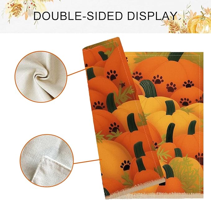 Double Side Set of 4 Cute Black Kitty Pumpkins Fall Placemats Seasonal Autumn Harvest Table Mats for Indoor Outdoor Home Party Dining Decor Farmhouse Burlap Table Mats 12x18 Inch #WP020