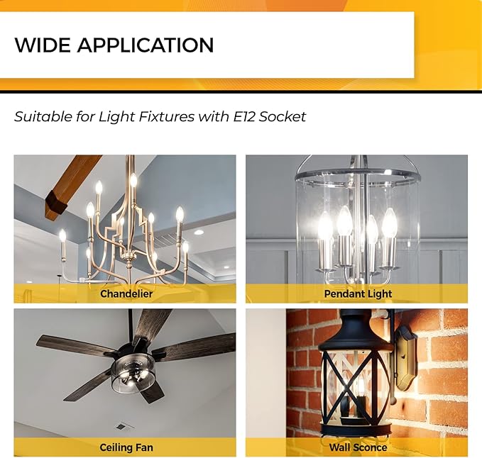 Hizashi E12 LED Bulb Dimmable 40W Equivalent, Candelabra Light Bulbs 90+CRI 4W Daylight 5000K 450LM B10 LED Candle Bulb with Candelabra Base, UL Listed, 6 Pack