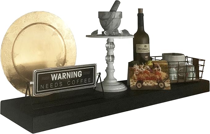 joelsantiques 42 Inch Wooden Elite Floating Shelves for Wall - 42x10x2 in - Made of Natural Wood - Long Heavy Duty Rustic Wall Shelves for Bedroom - Perfect for Living Room, Kitchen - Black