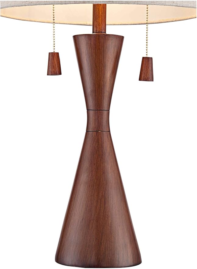 360 Lighting Omar Modern Table Lamp 28 3/4" Tall Warm Brown Wood Hourglass Oatmeal Fabric Tapered Drum Shade for Bedroom Living Room House Home Bedside Nightstand Office Entryway Kids Family