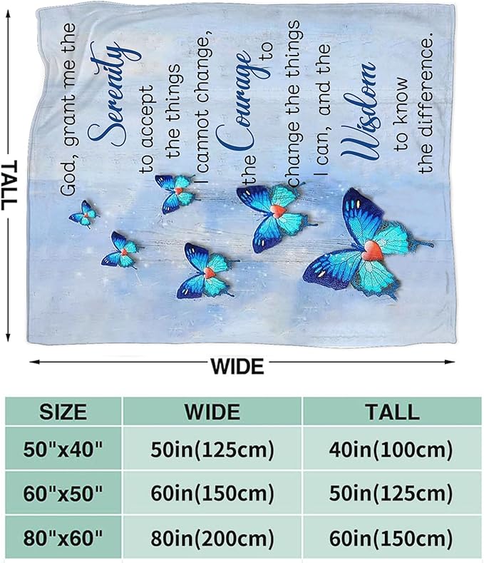 Tijuboni Christian Serenity Prayer Throw Blanket Blue Butterfly Gifts for Women Men Girls Boys Kids Adults Soft Flannel Fleece Blanket for Couch Sofa Bed Home Decor 40"x50"
