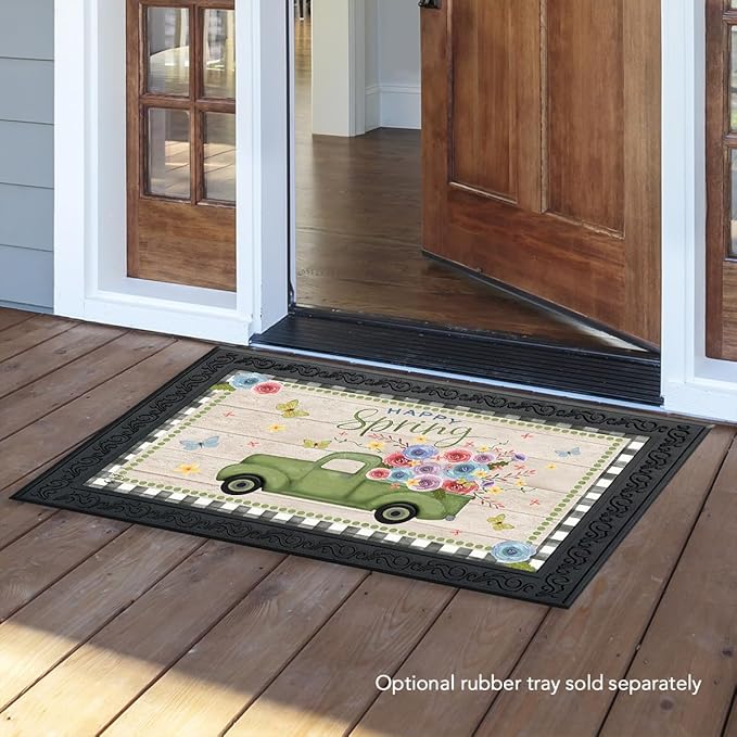 Briarwood Lane Doormat 30x18 Indoor Outdoor Happy Spring Pickup Truck Floral for Spring Doormat
