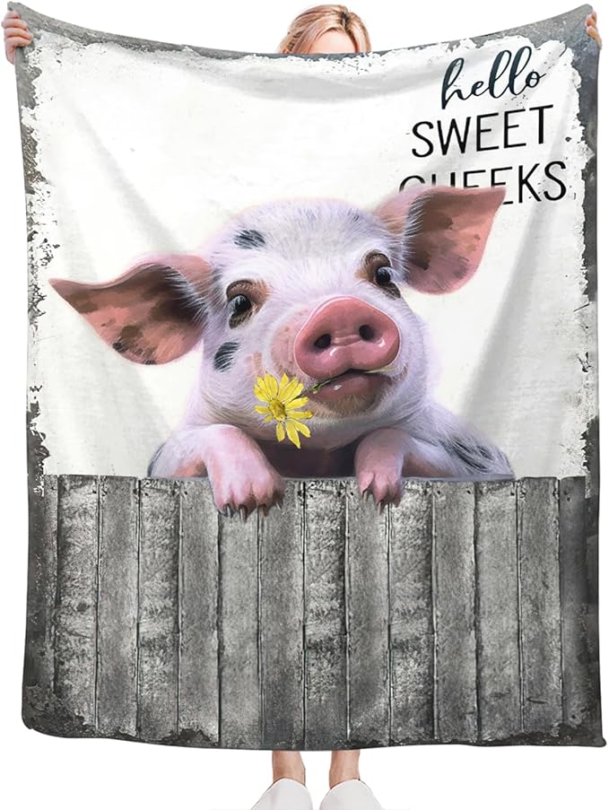 Tijuboni Funny Pig Throw Blanket Pig Gifts for Girls Boys Women Men Kids Adults Soft Flannel Fleece Blanket for Couch Sofa Bed Home Decor 60"x80"