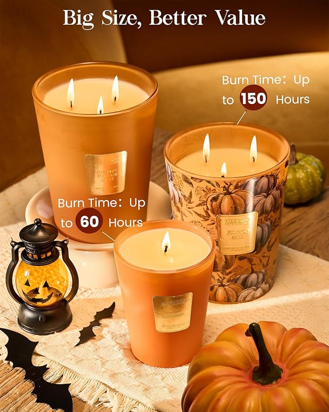 M&SENSE Pumpkin Spice Scented Candle, Soy Candles 14.1oz 60H Burn Time Slow Burning, Fall Winter Scent Unique Halloween Thanksgiving Gifts Home Decor