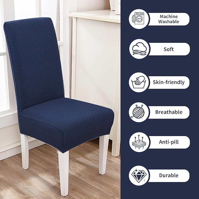 Parsons Dining Chair Cover, Detachable Sofa Chair Cover, Retractable Chair Cover (4, Navy Blue)