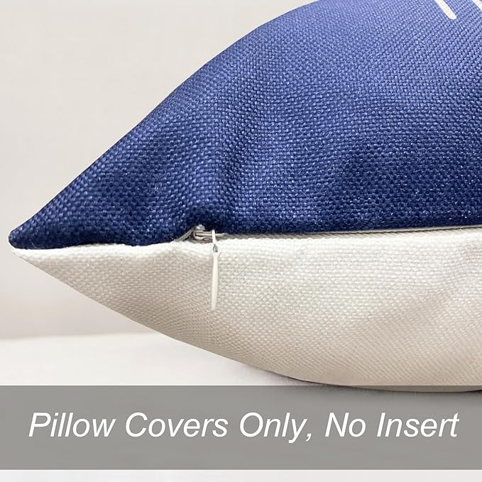 Decorative Throw Pillow Covers 20x20 inch Set of 4 Blue Pillow Covers for Couch Sofa Bed Living Room,Farmhouse Outdoor Throw Pillow Cover,Modern Geometric Linen Square Throw Pillow Cases