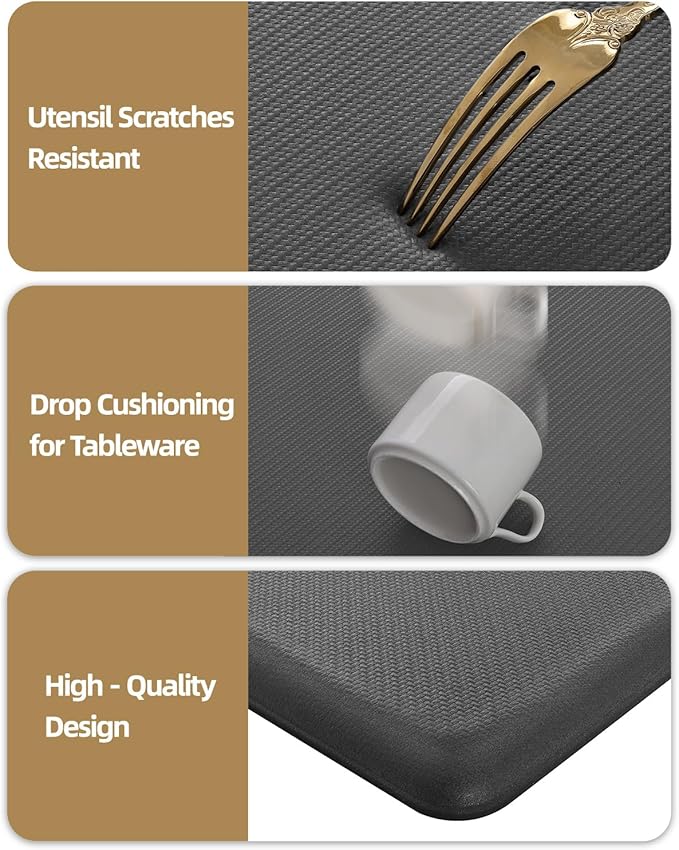 Color&Geometry 0.71" Extra Thick Anti Fatigue Cushion Kitchen Floor Mat,Easy Clean, Water & Oil Proof, Non Slip, Foam Padded Runner Rug for Front Sink,20"x 71" Grey (2.0 Version)